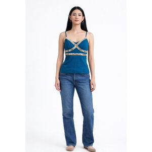 Women's Vol.1 Teal Gold Sequin Camisole Top S